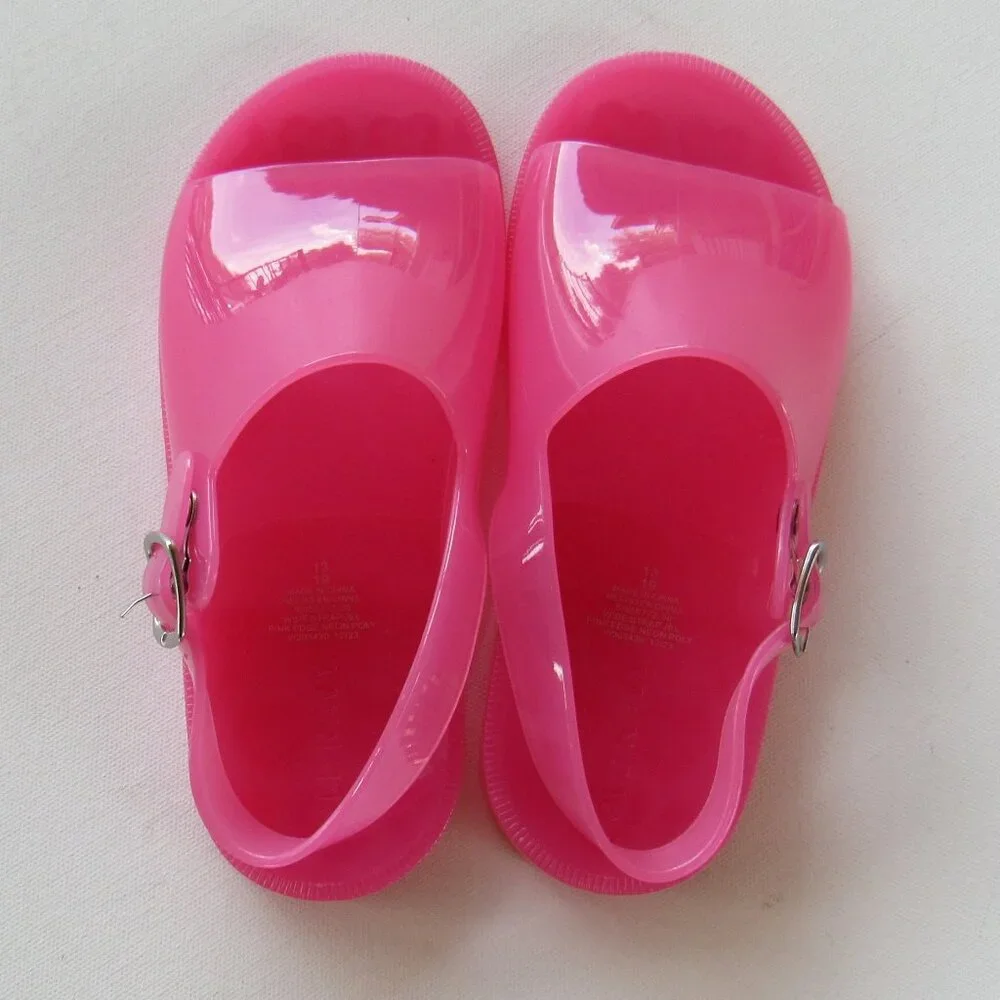 Old Navy Kids Girls Bright Pink Jelly Wide-Strap Summer Fun Sandals Size 13